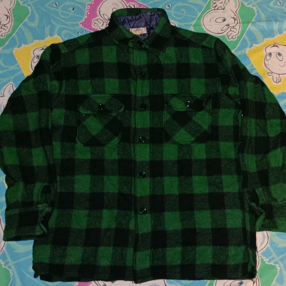 1940s Brent Green Flannel Shirt Vintage 40s Button Up - Picture 1 of 5
